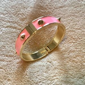 Rock stud spike enamel pink bangle bracelet